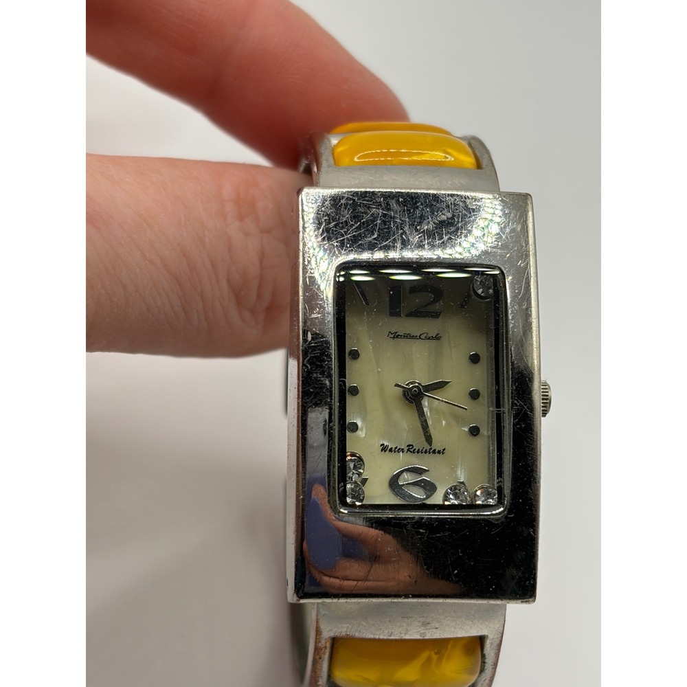 Martina Carlo Women's Silver Tone Yellow Inlay Rectangle‎ Cuff Watch